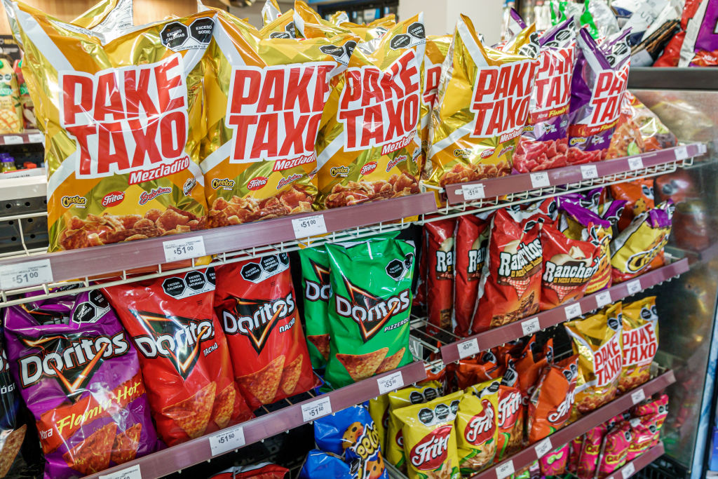 Mexico City, Mexico, Avenida Paseo de la Reforma, Oxxo snacks and chips display
