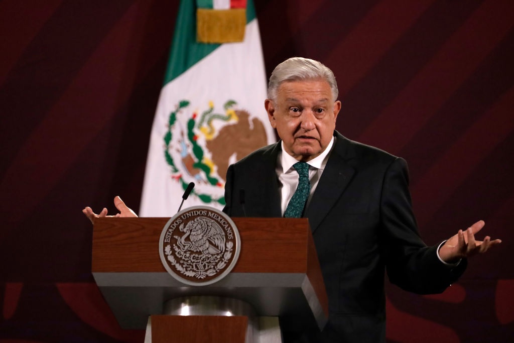 The president of Mexico, Andres Manuel Lopez Obrador at a press conference