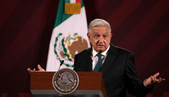 The president of Mexico, Andres Manuel Lopez Obrador at a press conference