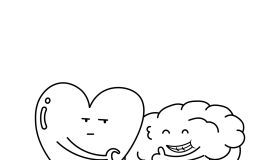 Hand drawn Kids drawing Cartoon Vector illustration cute heart and brain relationship icon Isolated on White Background