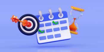 3d calendar icon marked date and time for event meeting reminder Calendar with hourglass and dart board Notification concept